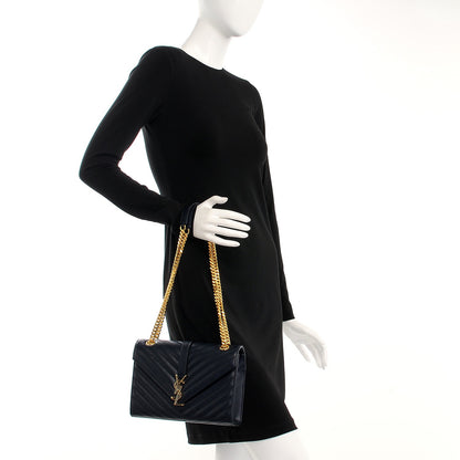 Saint Laurent Grain De Poudre Matelasse Chevron Medium Monogram Satchel Deep Marine 2 of 6