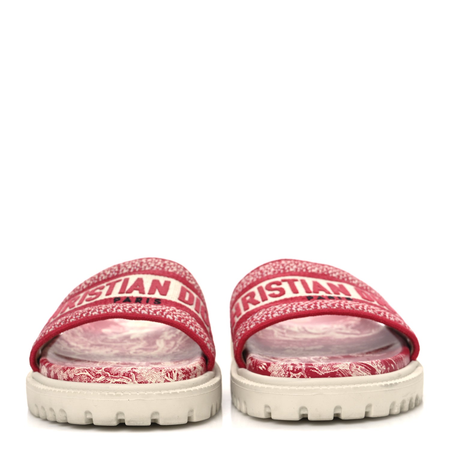 Christian Dior Canvas Toile de Jouy Embroidered Dway 10mm Slide Sandals 36.5 Off White Raspberry 3 of 10