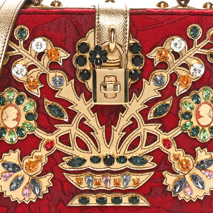 Dolce & Gabbana Brocade Dauphine Crystal Embellished Box Bag Red Gold 7 of 9