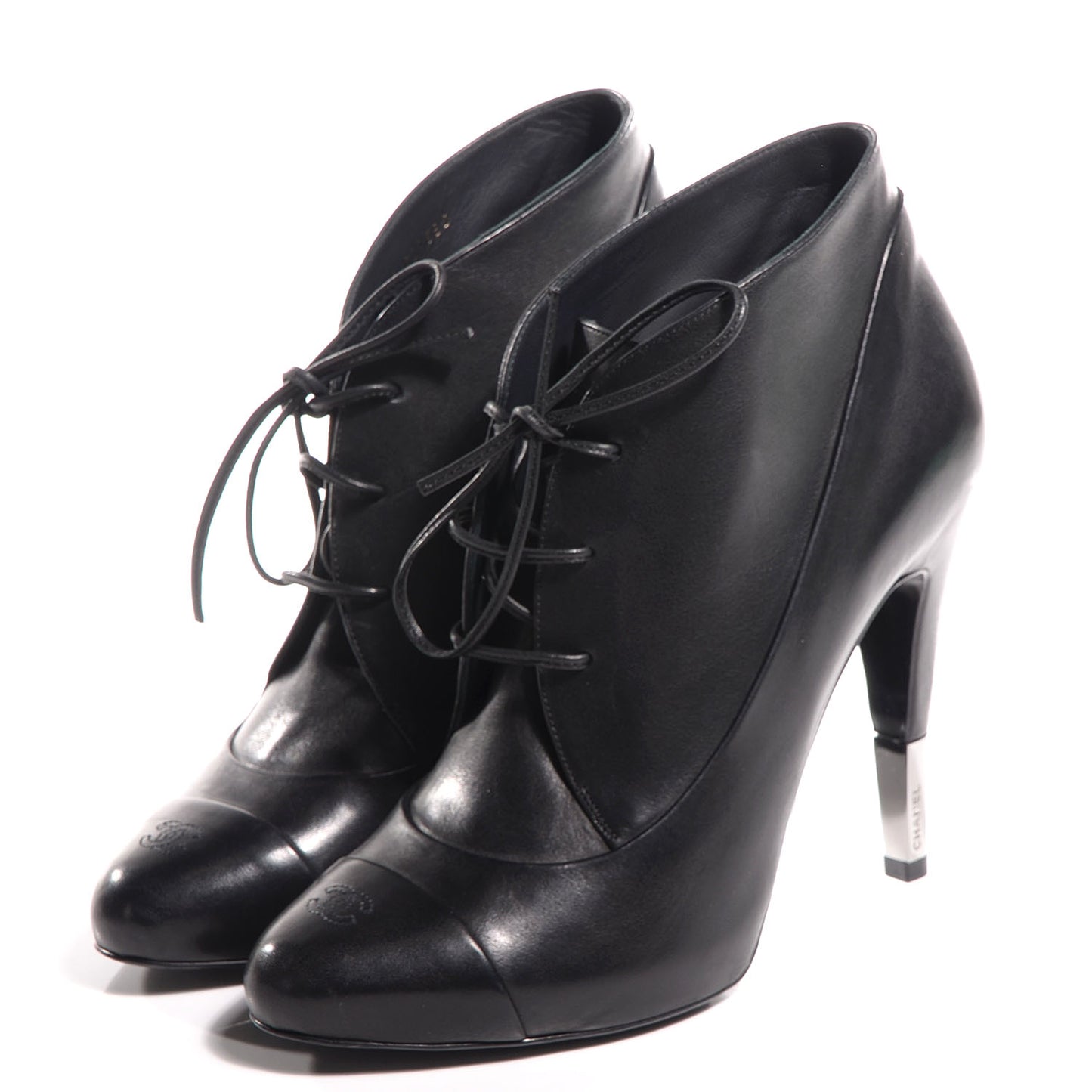 Leather Lacets Cap Toe Booties 38 Noir