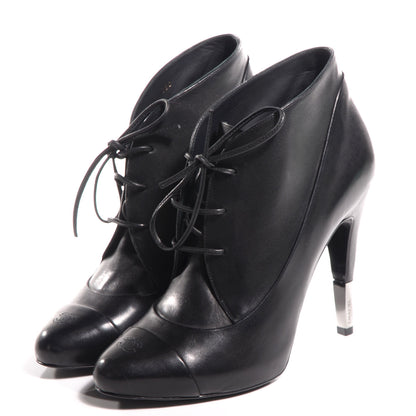 Chanel Leather Lacets Cap Toe Booties 38 Noir 3 of 9