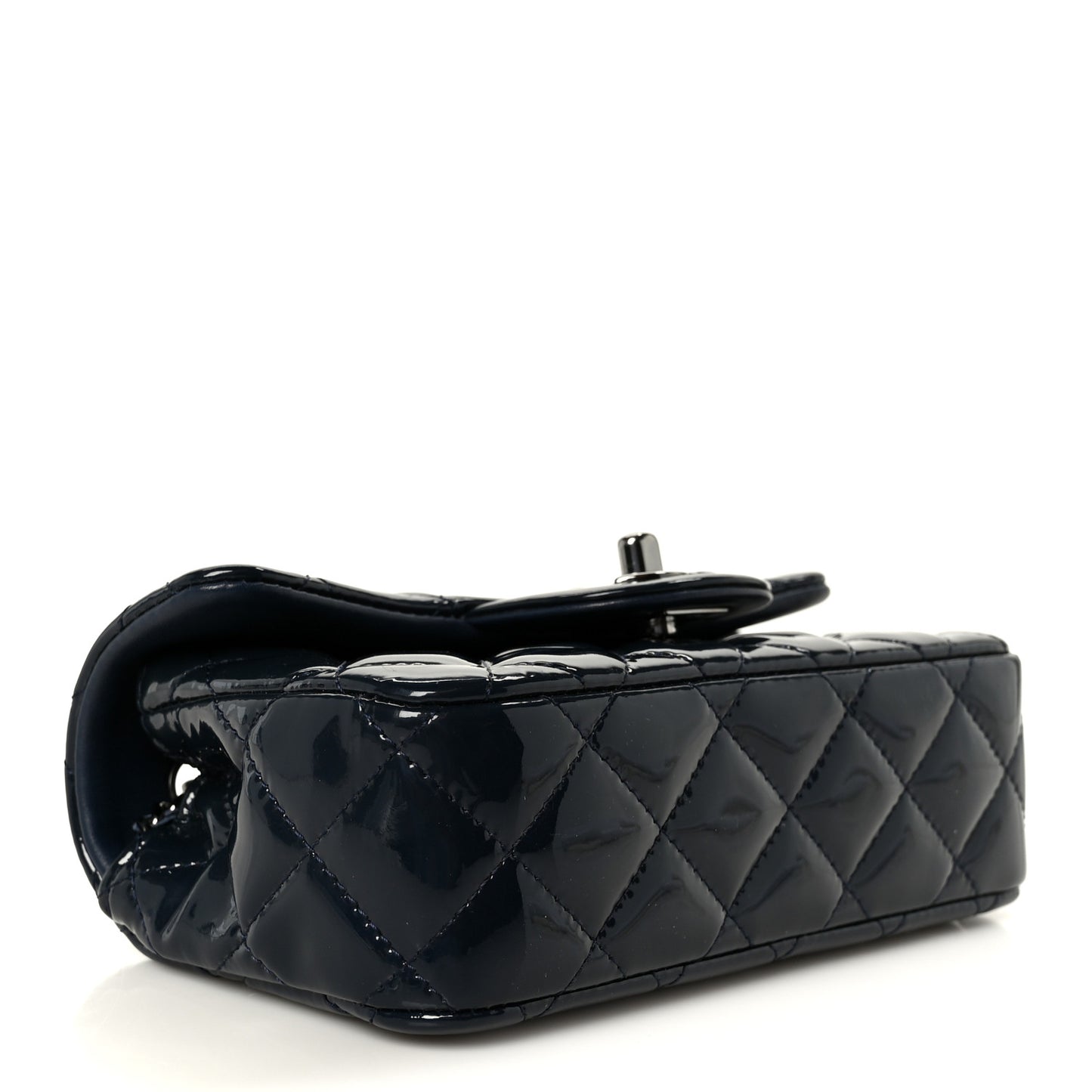 Patent Calfskin Quilted Extra Mini Rectangular Flap Navy Blue