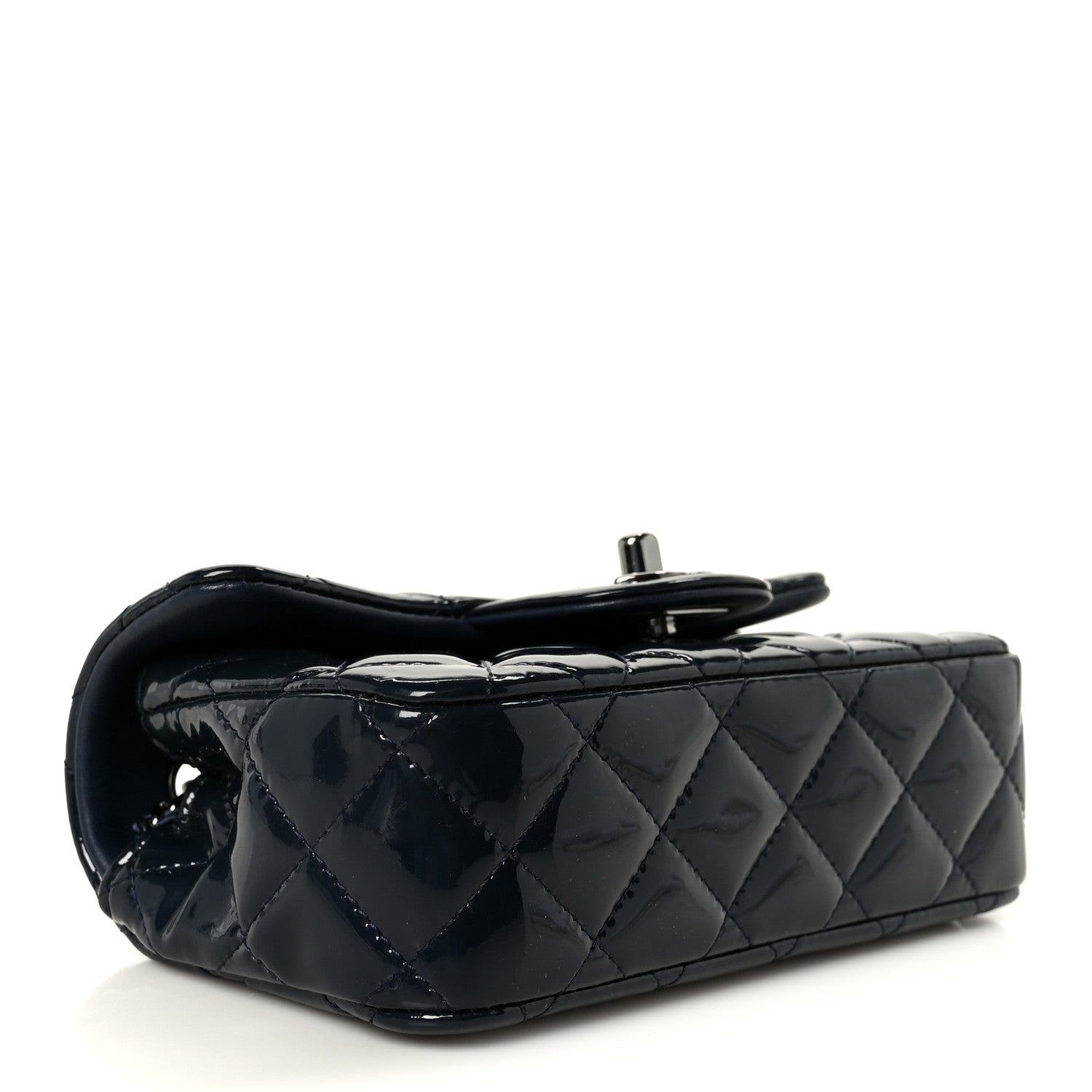 Chanel Patent Calfskin Quilted Extra Mini Rectangular Flap Navy Blue 4 of 12