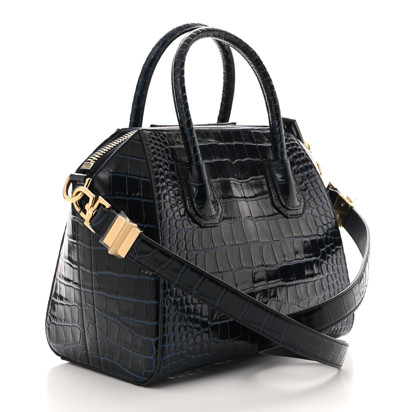 Calfskin Crocodile Embossed Small Antigona Deep Blue