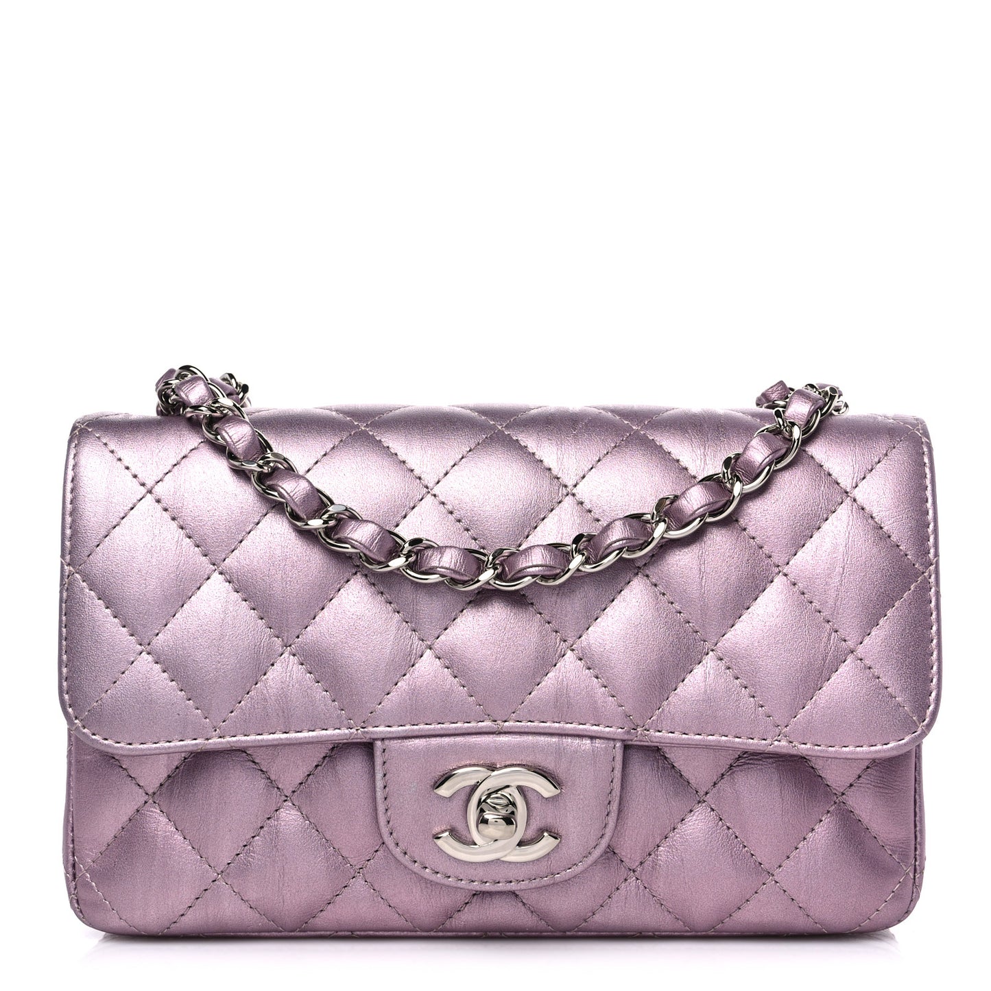 Metallic Calfskin Quilted Mini Rectangular Flap Pink