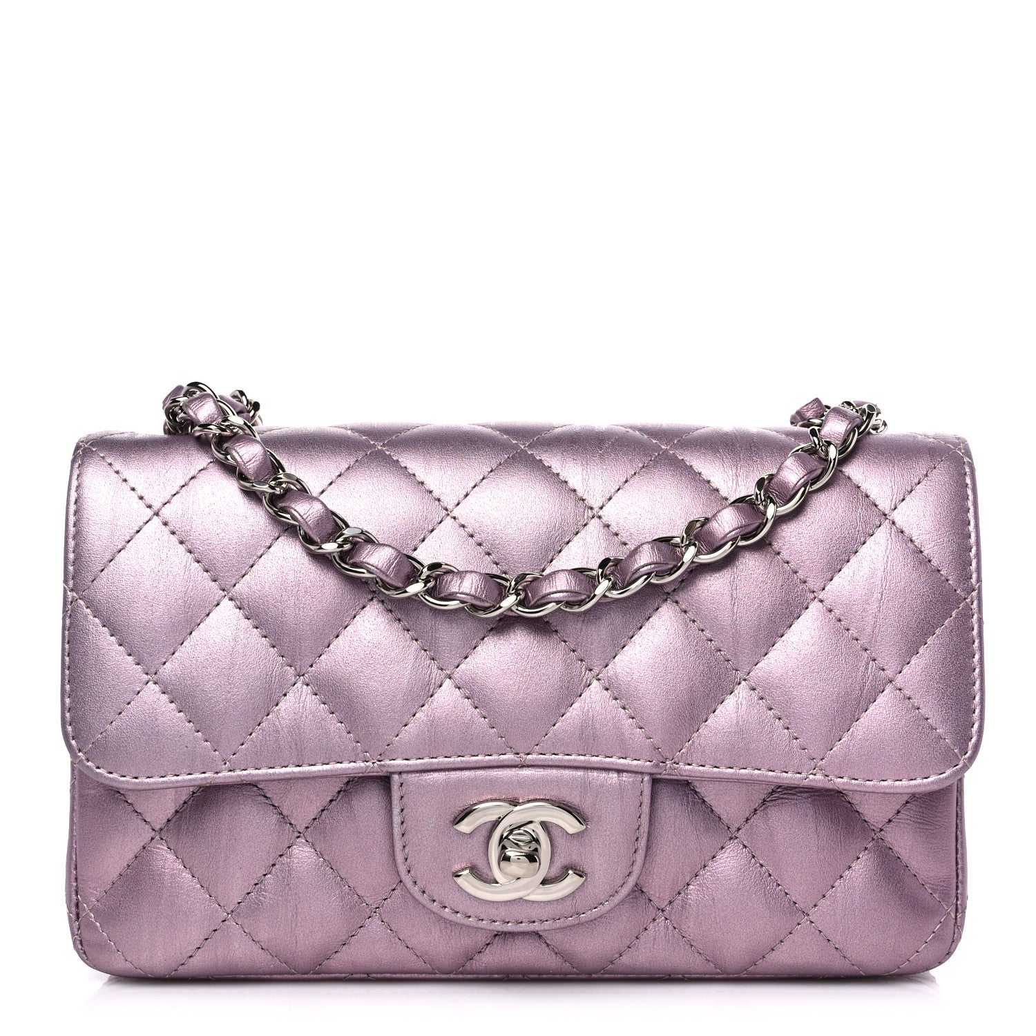 Chanel Metallic Calfskin Quilted Mini Rectangular Flap Pink 1 of 12