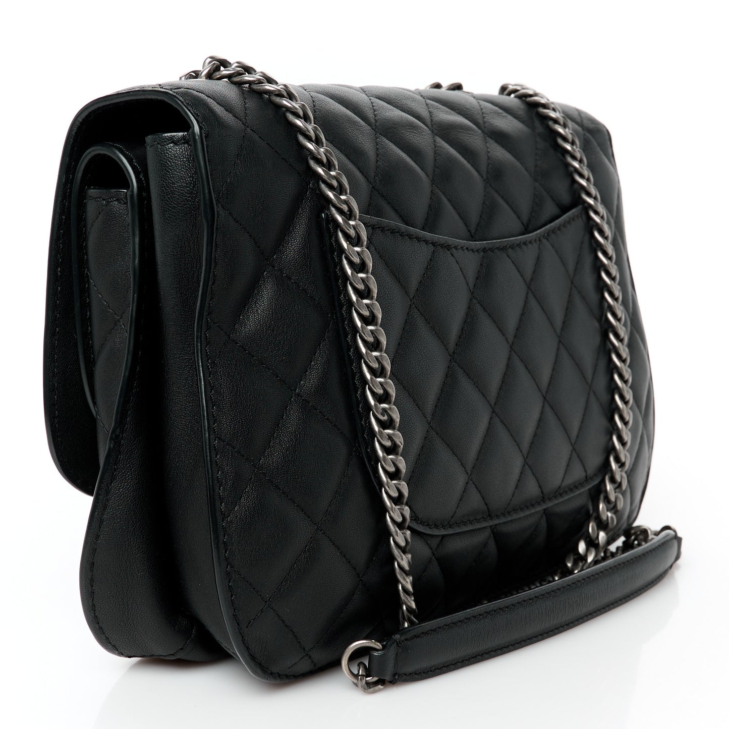Metallic Goatskin Quilted Large Rock In Rome Flap Black