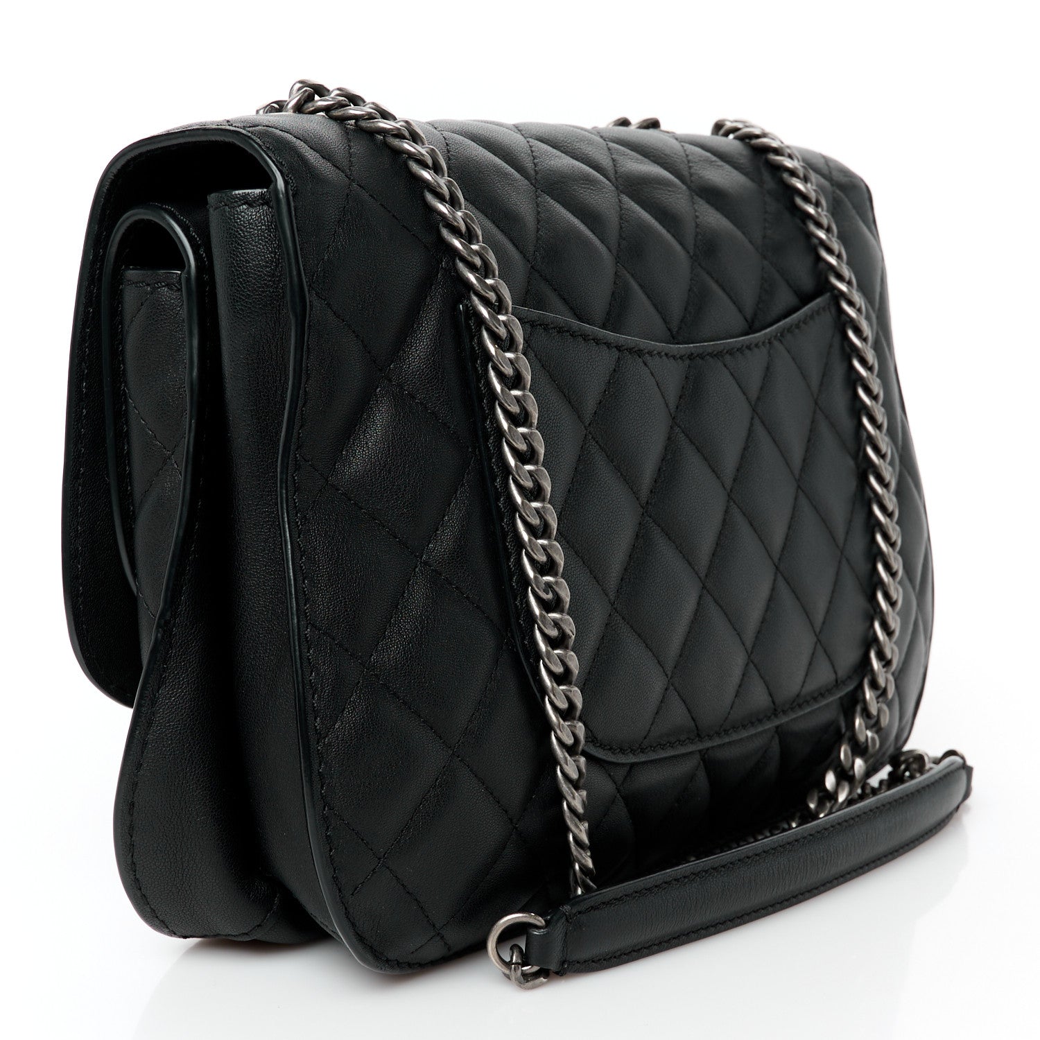 Chanel Metallic Goatskin Quilted Large Rock In Rome Flap Black 3 of 11