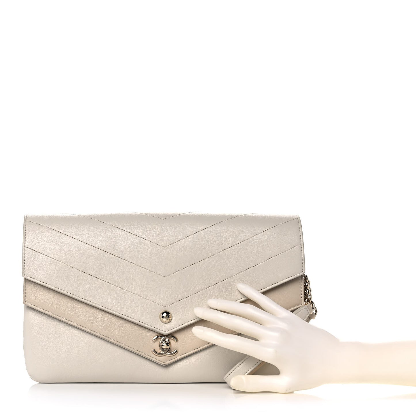 Sheepskin Chevron Quilted Double Chevron Wristlet Clutch White