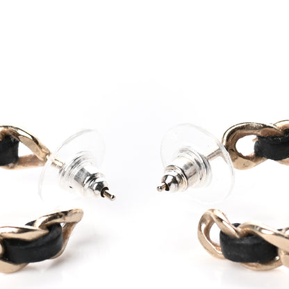 Chanel Lambskin CC Chain Hoop Earrings Matte Gold Black 3 of 5