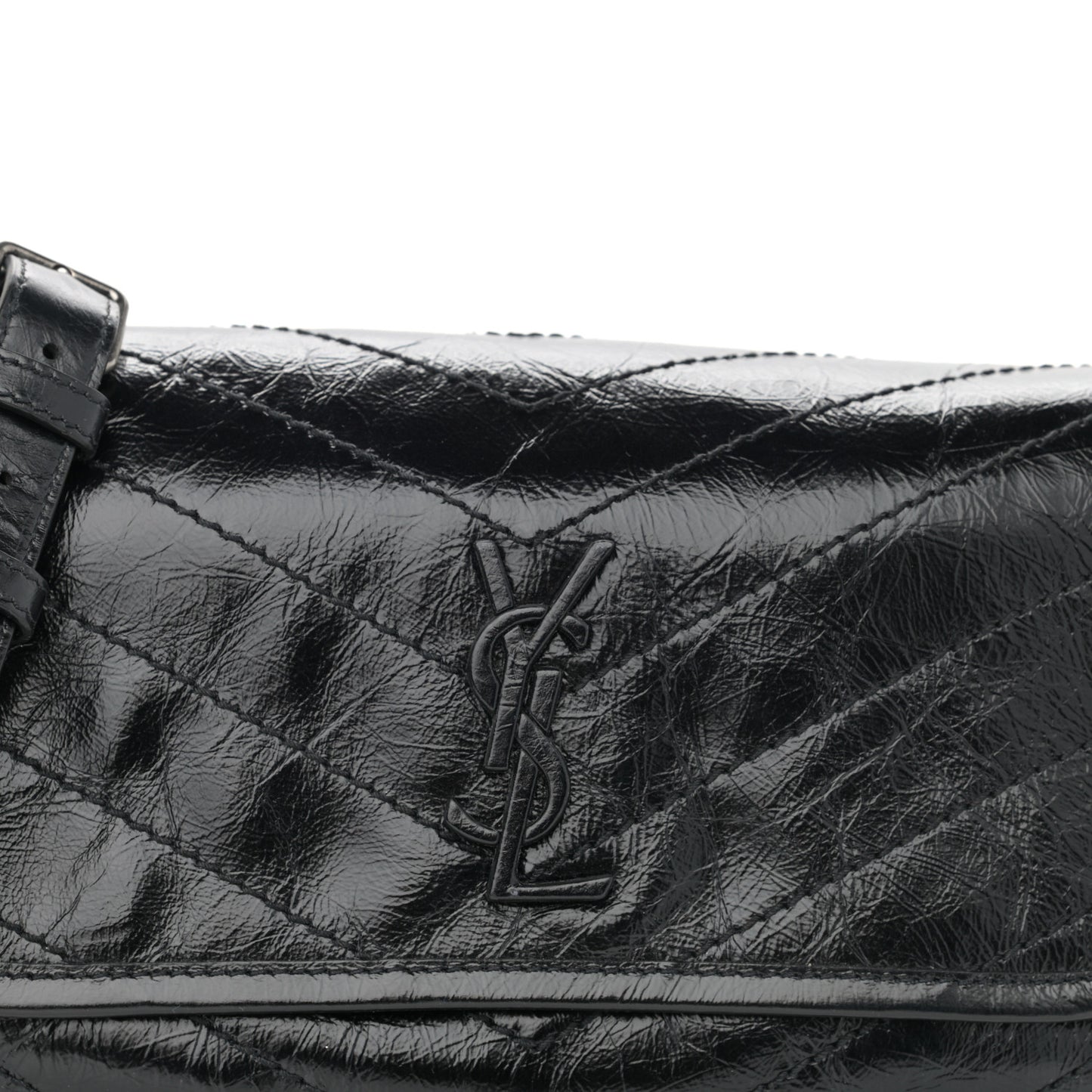 Crinkled Calfskin Matelasse Monogram Niki Body Bag Black