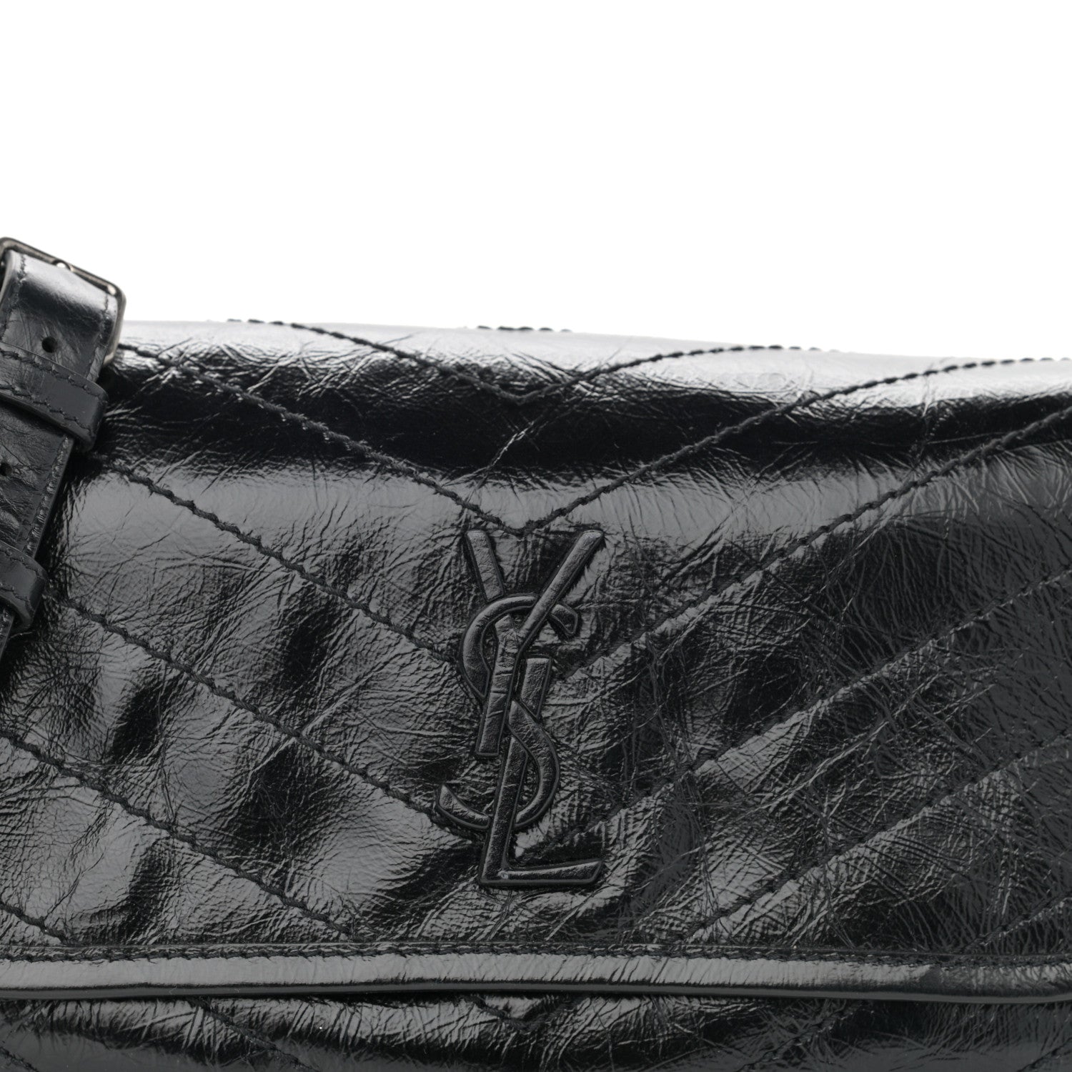 Saint Laurent Crinkled Calfskin Matelasse Monogram Niki Body Bag Black 7 of 10