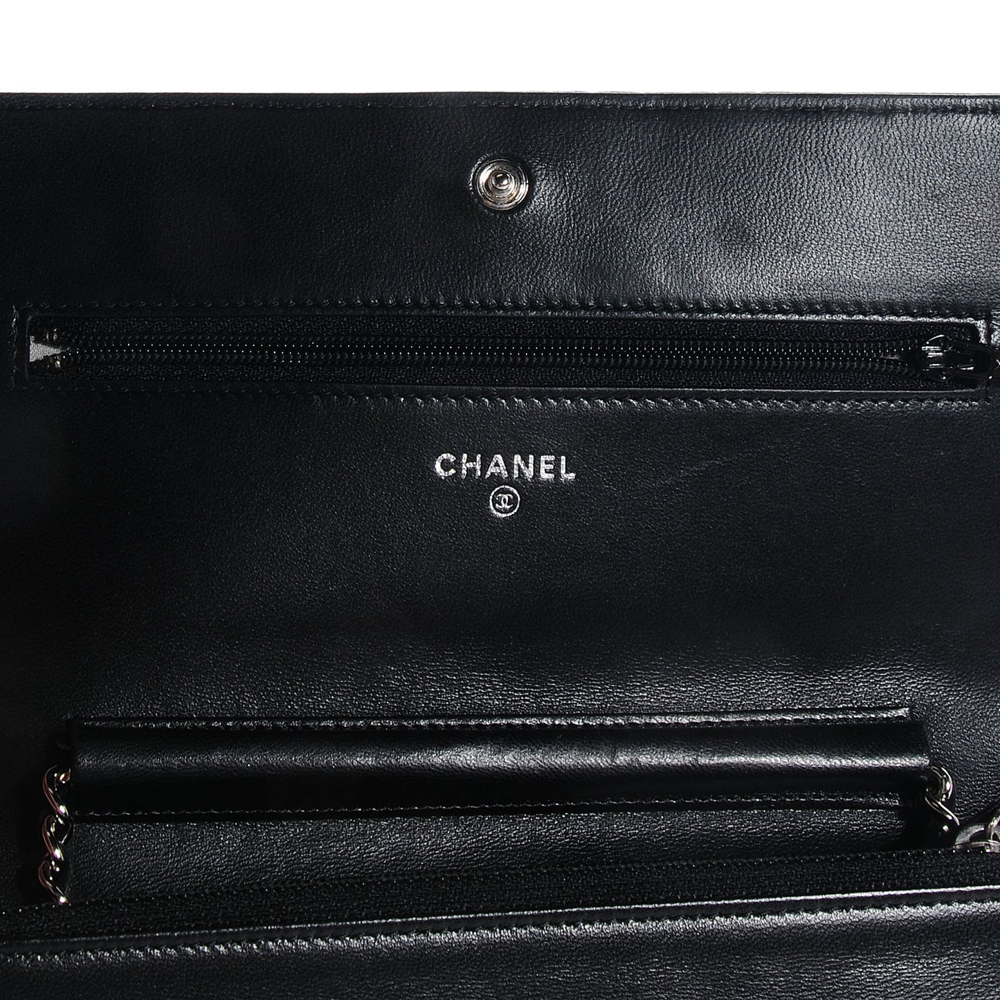 Lambskin Camellia Wallet on Chain WOC Black