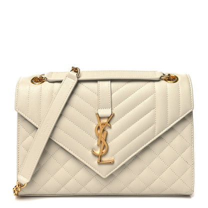 Saint Laurent Grain De Poudre Textured Mixed Matelasse Triquilt Medium Monogram Satchel Crema Soft 1 of 21