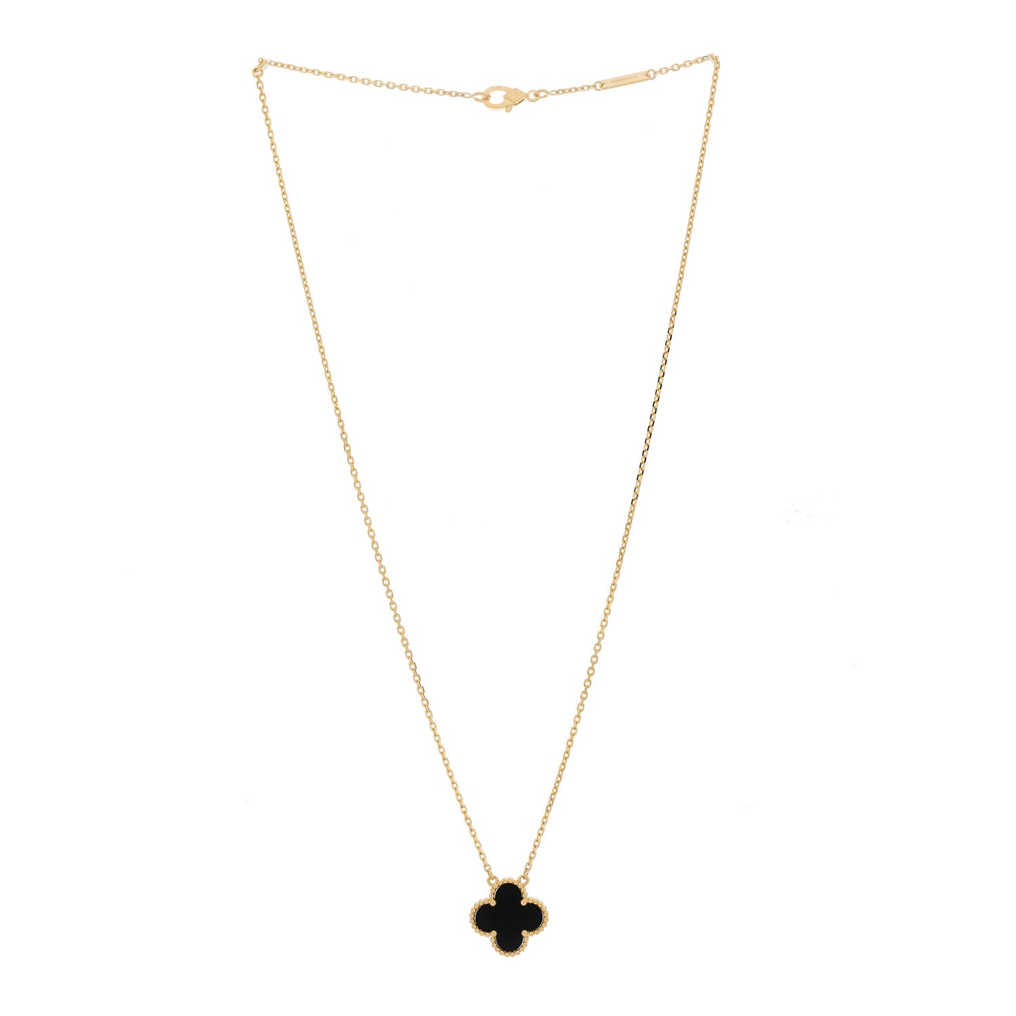 18K Yellow Gold Black Onyx Vintage Alhambra Pendant Necklace