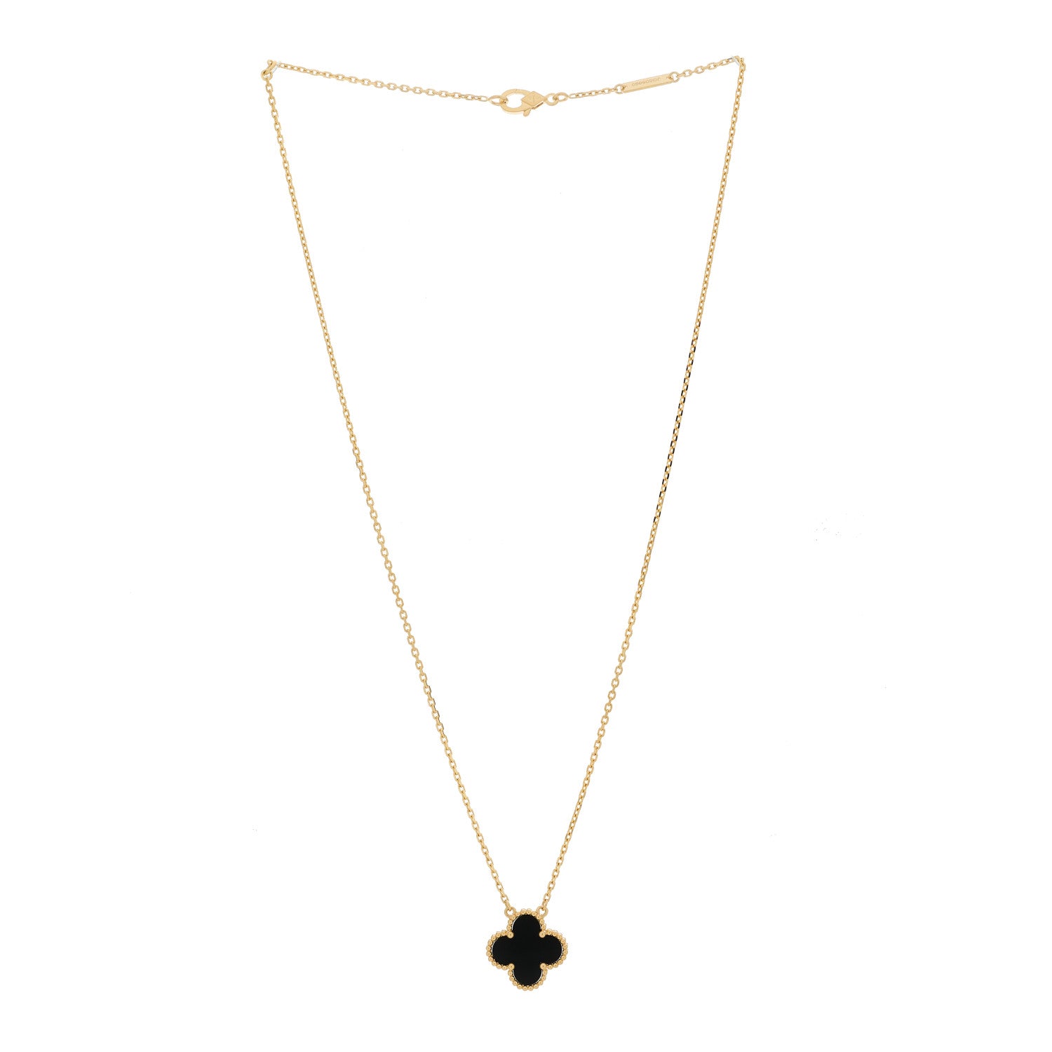 Van Cleef & Arpels 18K Yellow Gold Black Onyx Vintage Alhambra Pendant Necklace 3 of 6