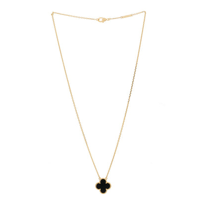 Van Cleef & Arpels 18K Yellow Gold Black Onyx Vintage Alhambra Pendant Necklace 3 of 6