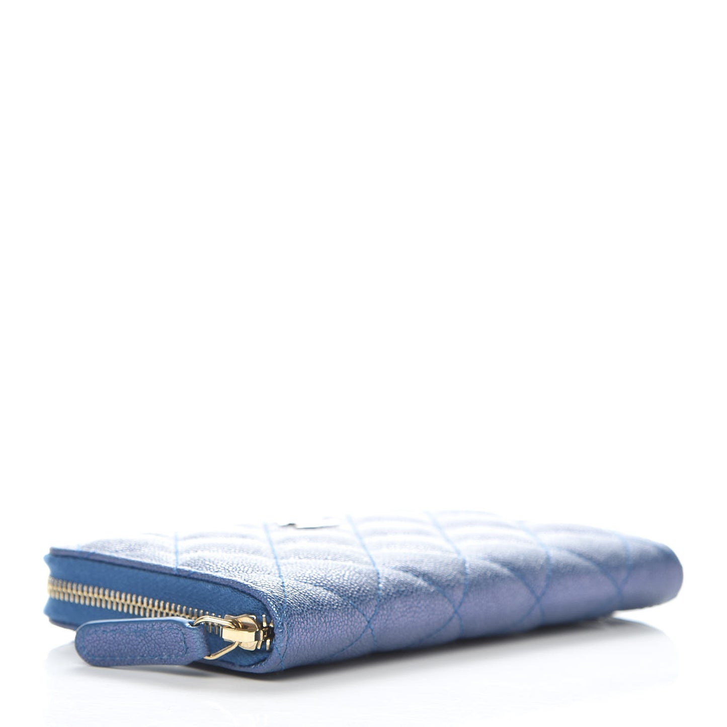 Iridescent Caviar Quilted Medium Zip Around Wallet Dark Blue