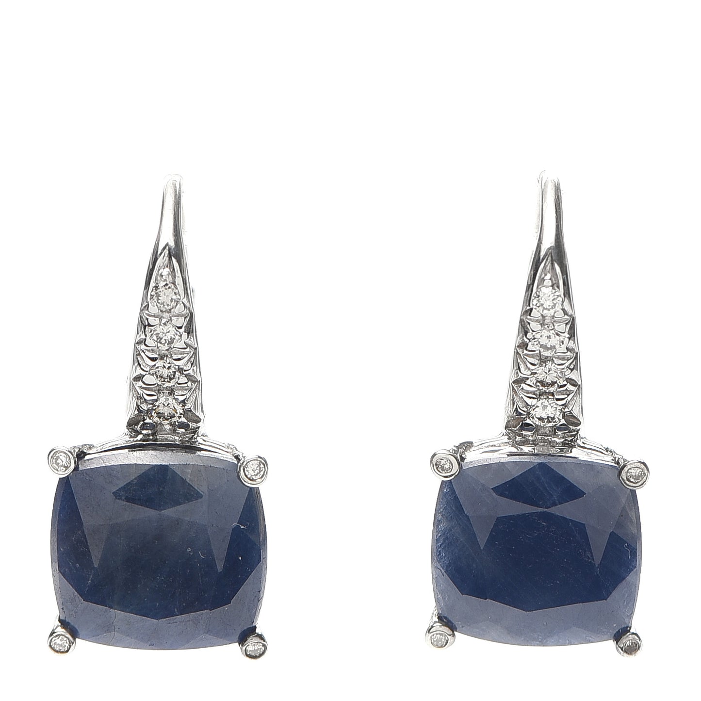 Sterling Silver Diamond Magic Cut Sapphire Earrings