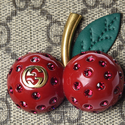 Gucci GG Supreme Monogram Cherry Embellished Card Case Wallet Hibiscus Red 8 of 8