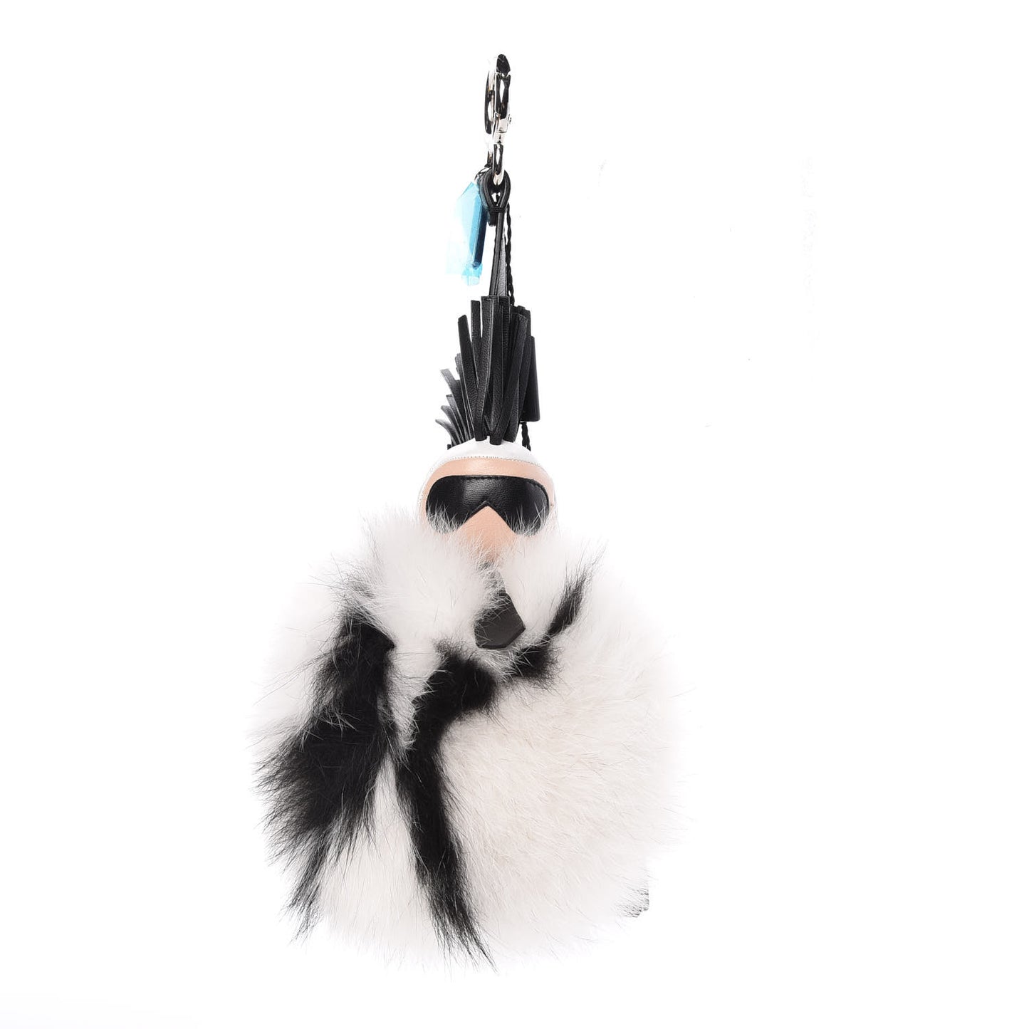 Lambskin Fox Fur Super Karlito Pom Pom Bag Charm Black White