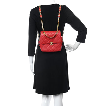 Chanel Shiny Caviar Quilted Chain Melody Backpack Red 2 of 10