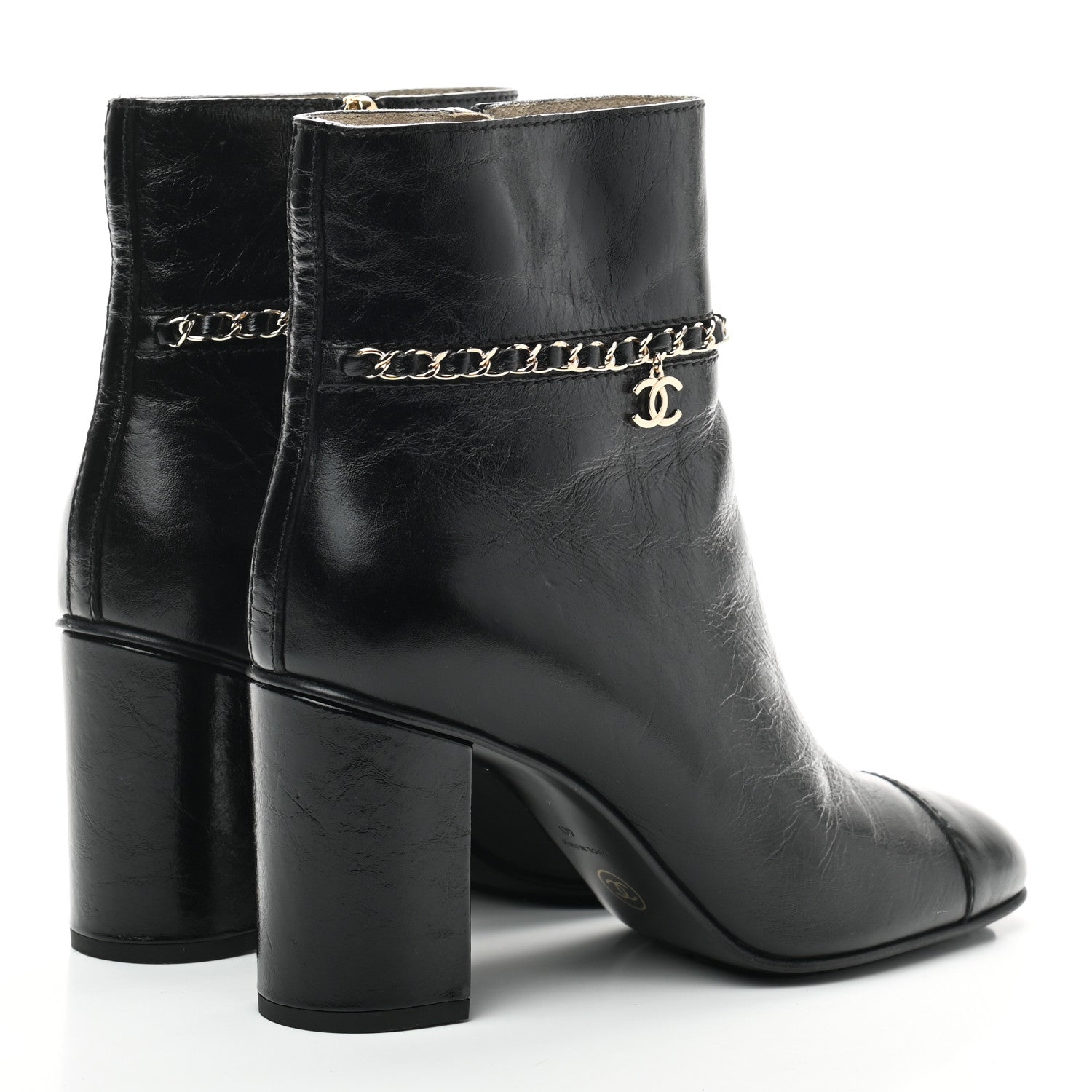 Chanel Crumpled Calfskin Cap Toe Chain Short Boots 40 Black 4 of 7