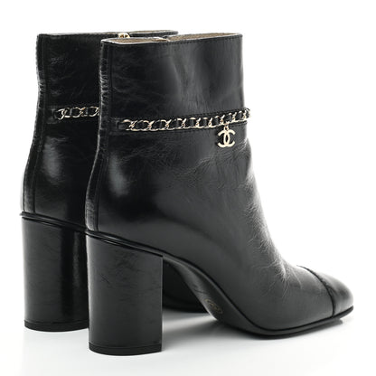 Chanel Crumpled Calfskin Cap Toe Chain Short Boots 40 Black 4 of 7