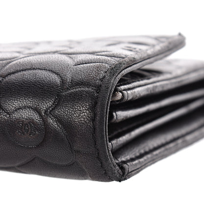 Chanel Lambskin Embossed Camellia Large Gusset Flap Wallet Black 13 of 14