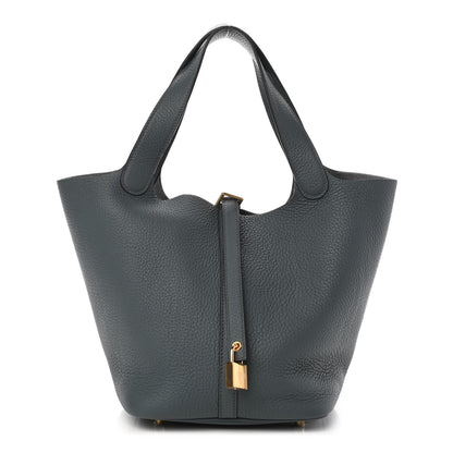 Hermes Taurillon Clemence Picotin Lock 22 MM Bleu Orage 1 of 8