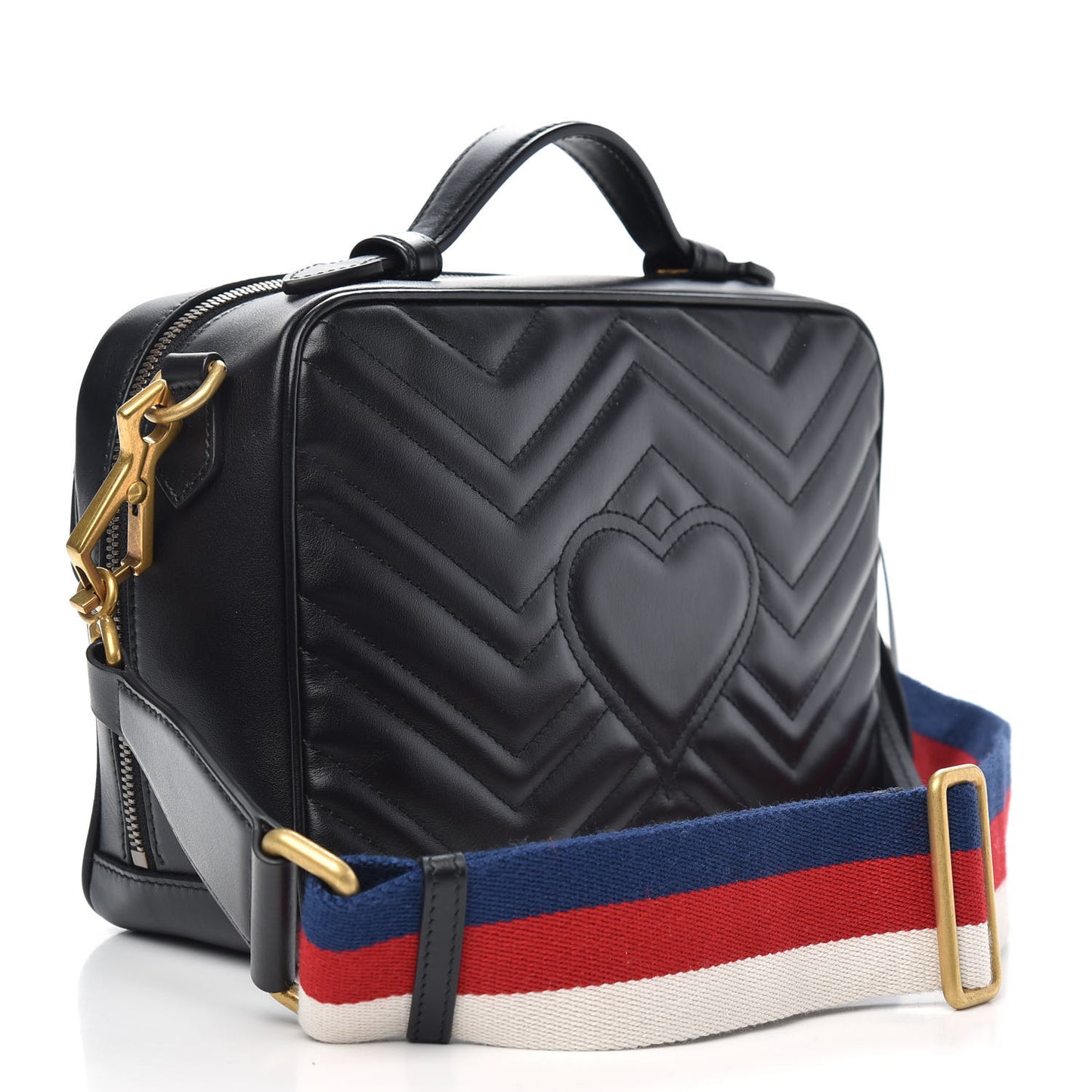 Calfskin Matelasse Sylvie Web Small GG Marmont Top Handle Shoulder Bag Black