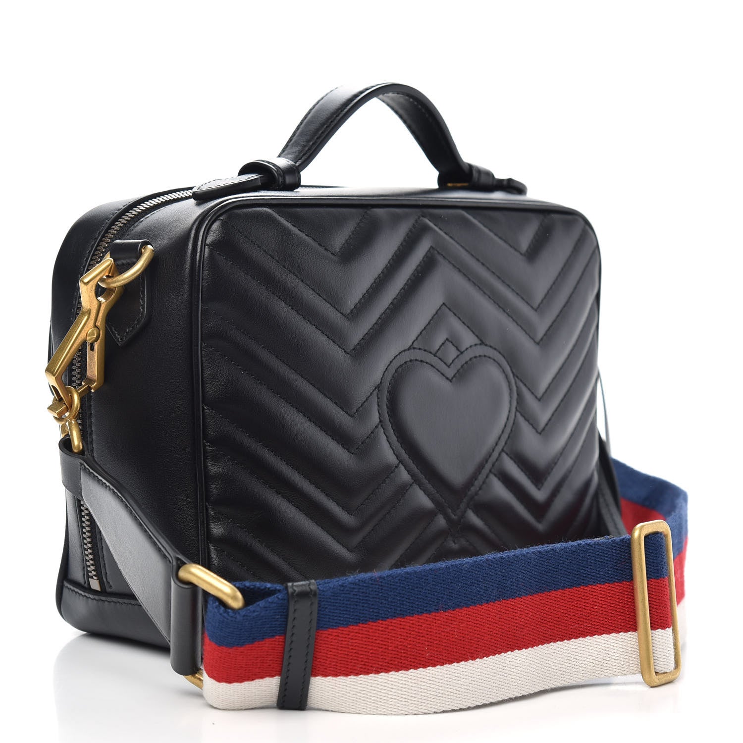 Gucci Calfskin Matelasse Sylvie Web Small GG Marmont Top Handle Shoulder Bag Black 3 of 11