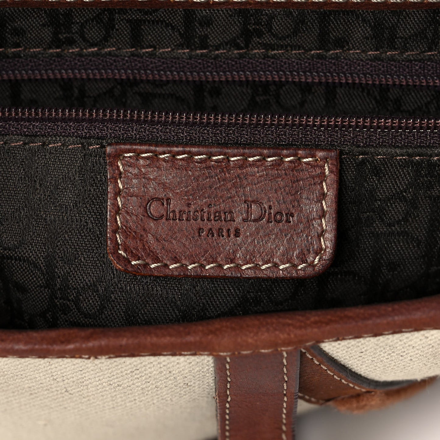 Canvas Calfskin Saddle Bag Beige