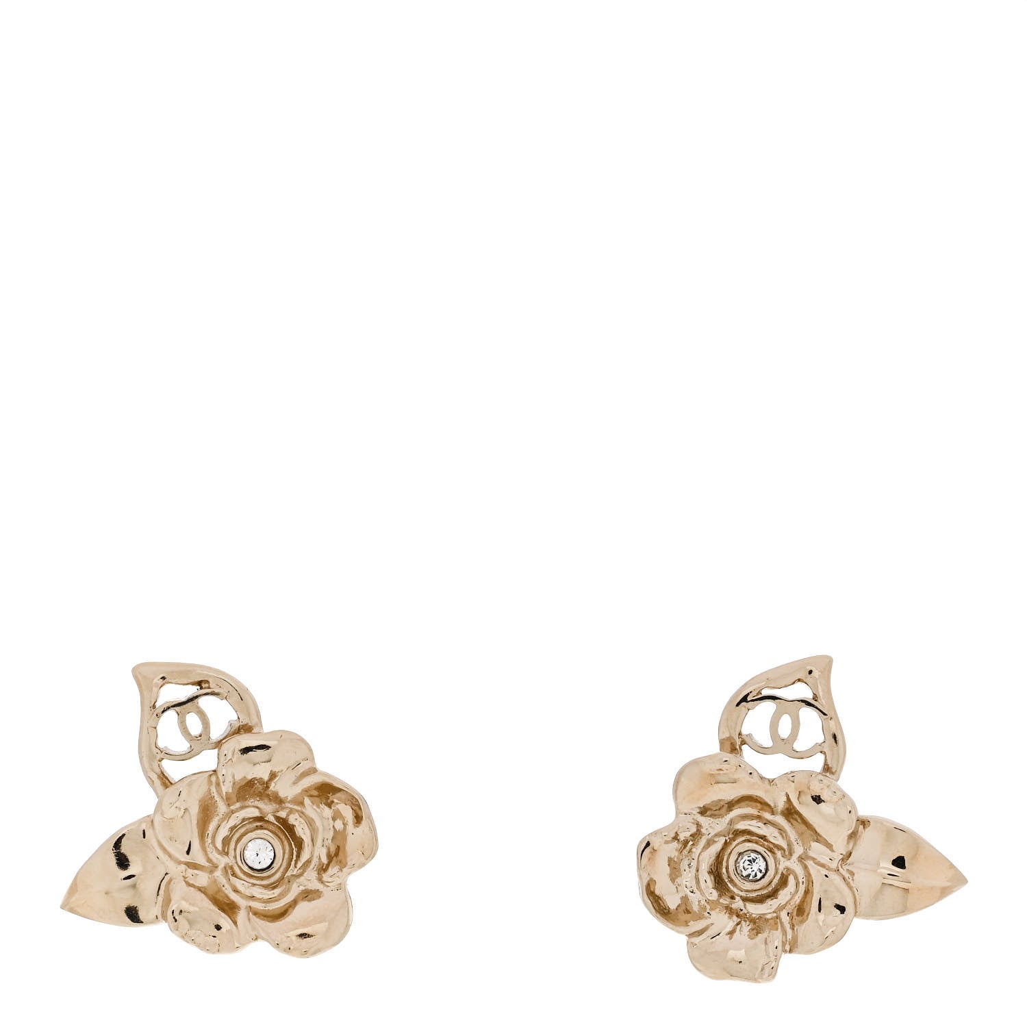 Chanel Crystal CC Camelia Earrings Gold 1 of 5