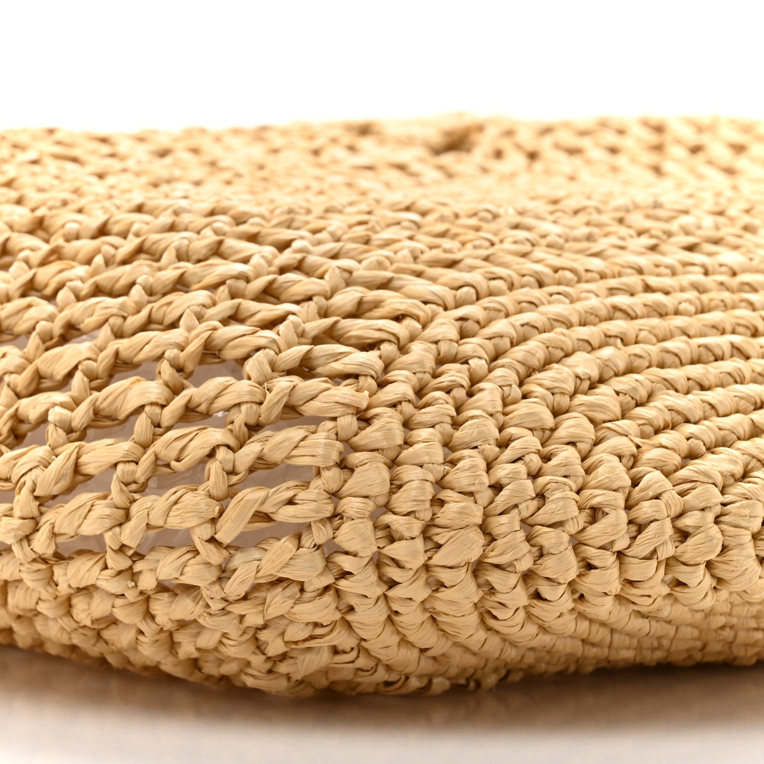 Prada Yarn Raffia Effect Crochet Logo Embroidered Shopping Tote Bag Naturale 10 of 10