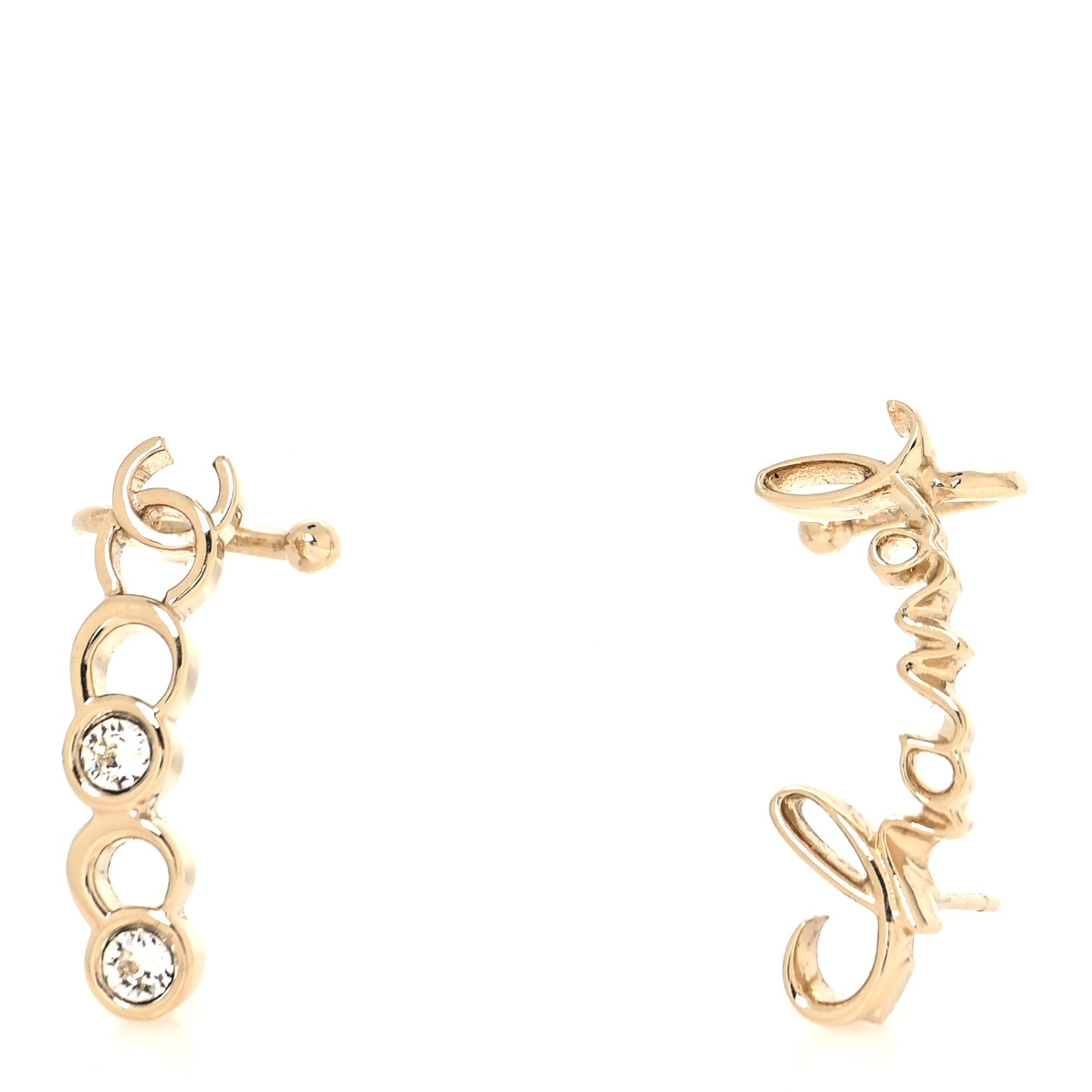 Metal Crystal Coco Script CC Climber Earrings Gold