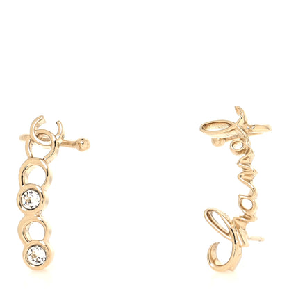Chanel Metal Crystal Coco Script CC Climber Earrings Gold 1 of 4