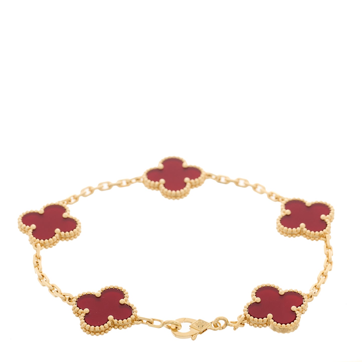 18K Yellow Gold Carnelian 5 Motifs Vintage Alhambra Bracelet