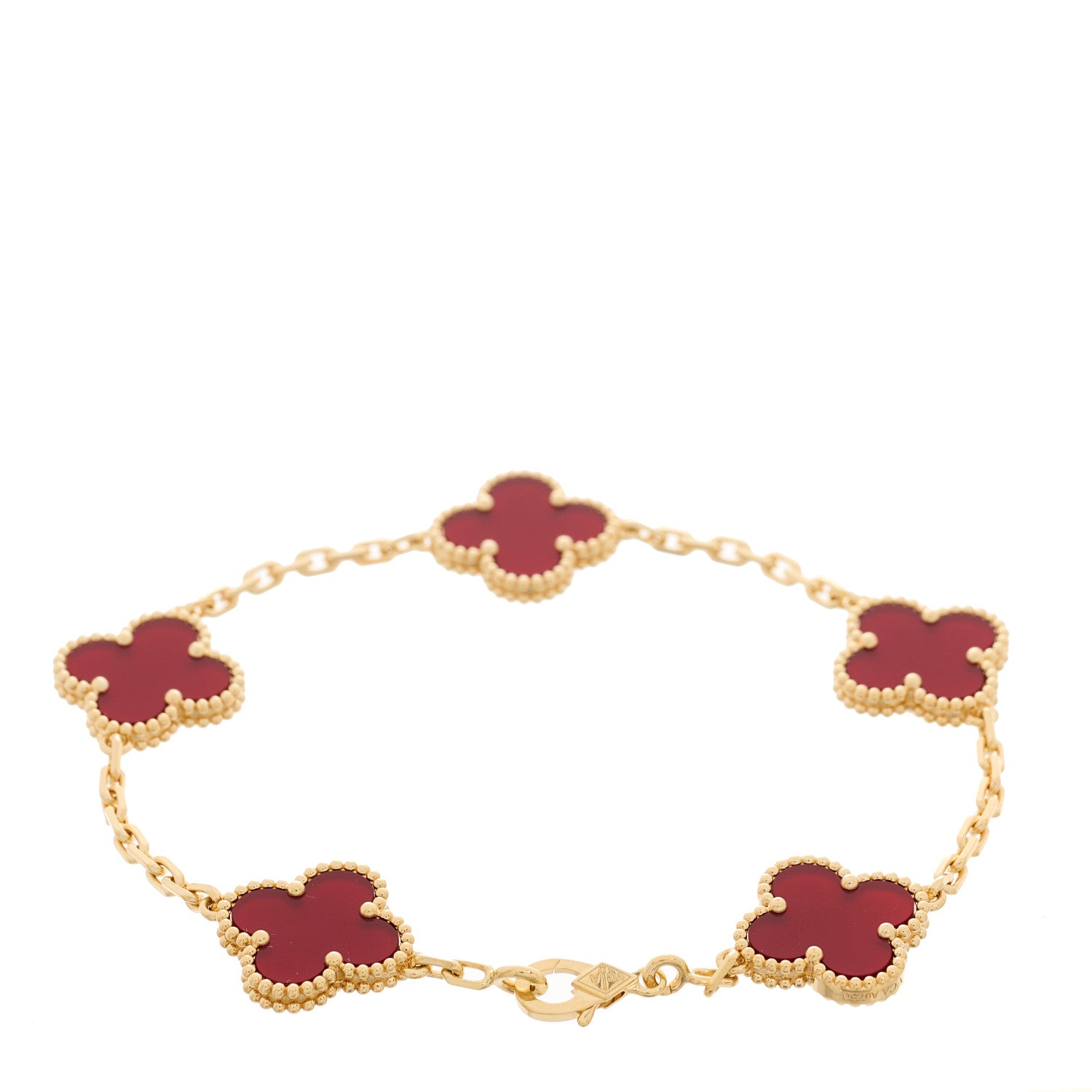 Van Cleef & Arpels 18K Yellow Gold Carnelian 5 Motifs Vintage Alhambra Bracelet 2 of 4