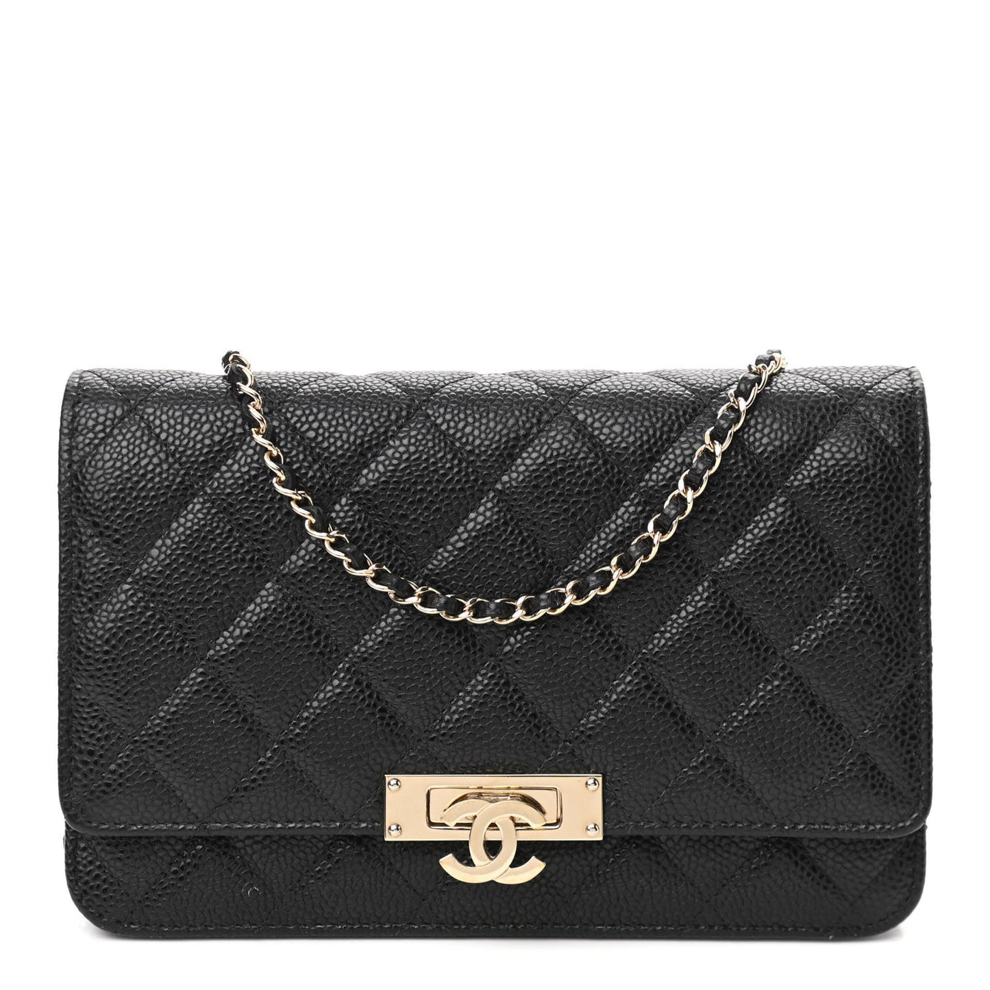 Caviar Quilted Golden Class Wallet On Chain WOC Black