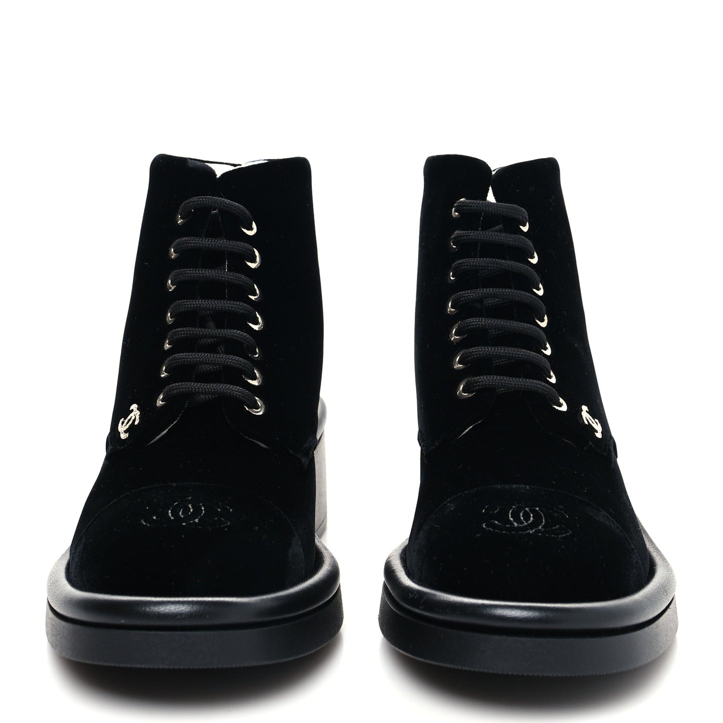 Velvet Crystal CC Lace Up Combat Boots 35 Black