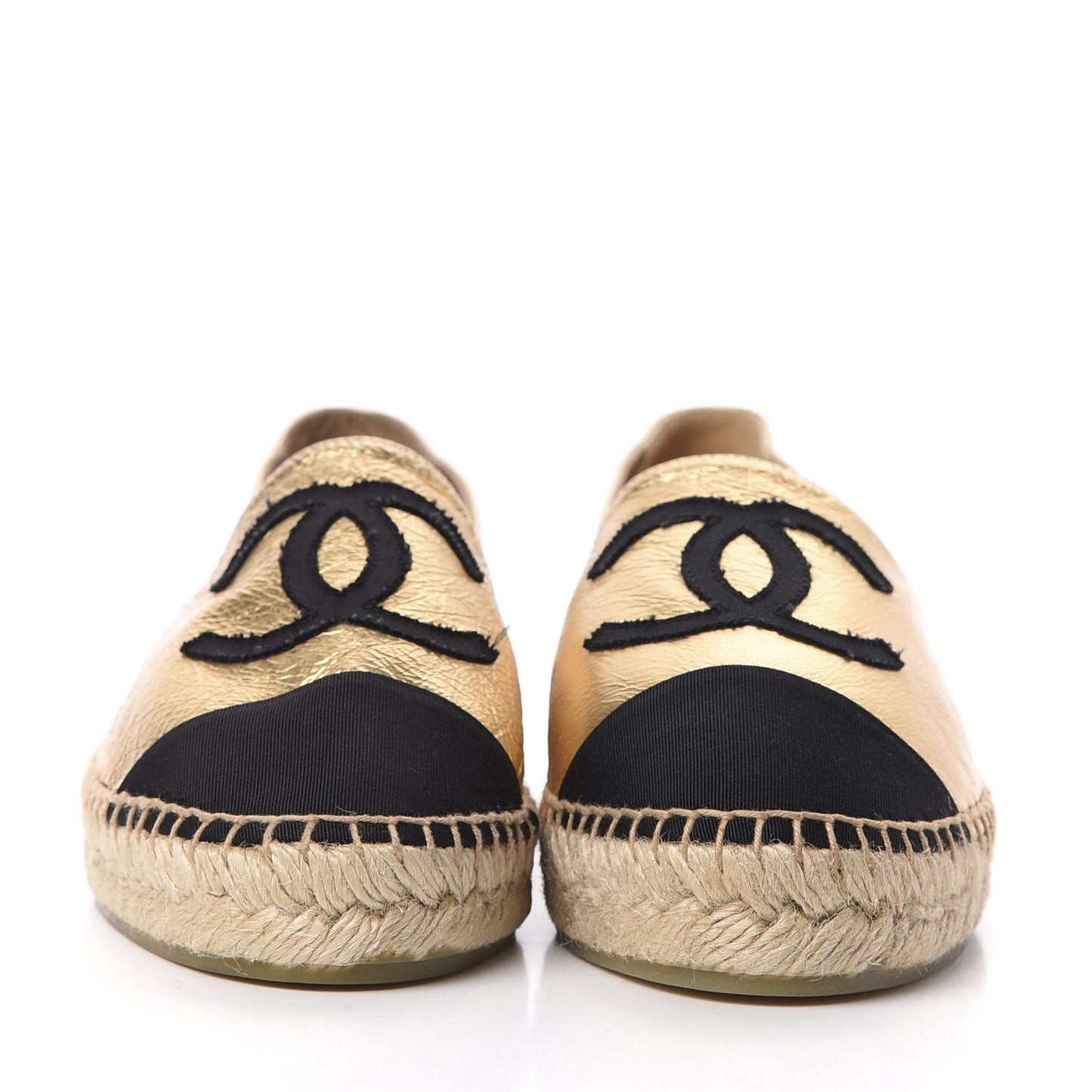 Laminated Lambskin Grosgrain CC Espadrilles 37 Gold Black