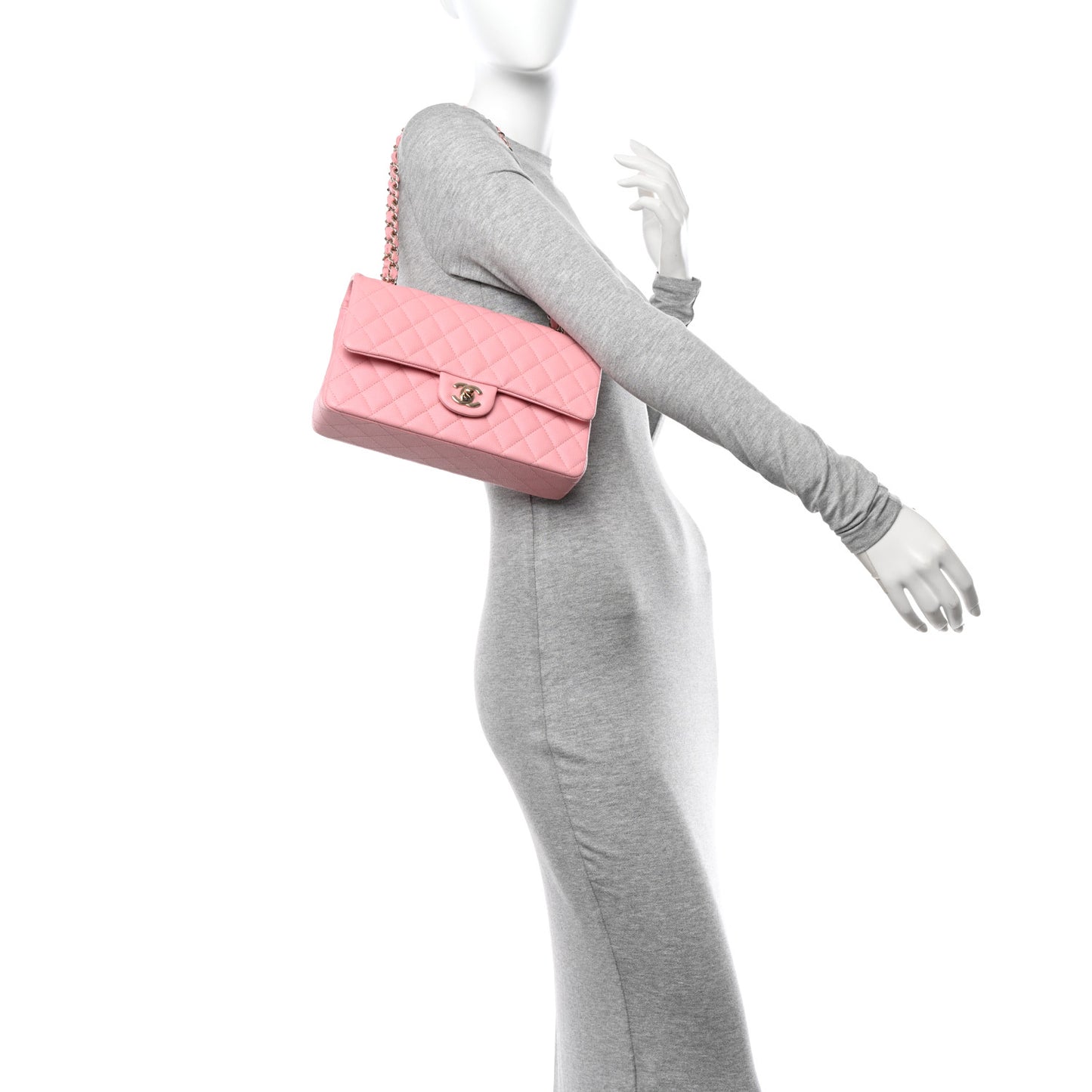 Caviar Quilted Medium Double Flap Light Pink