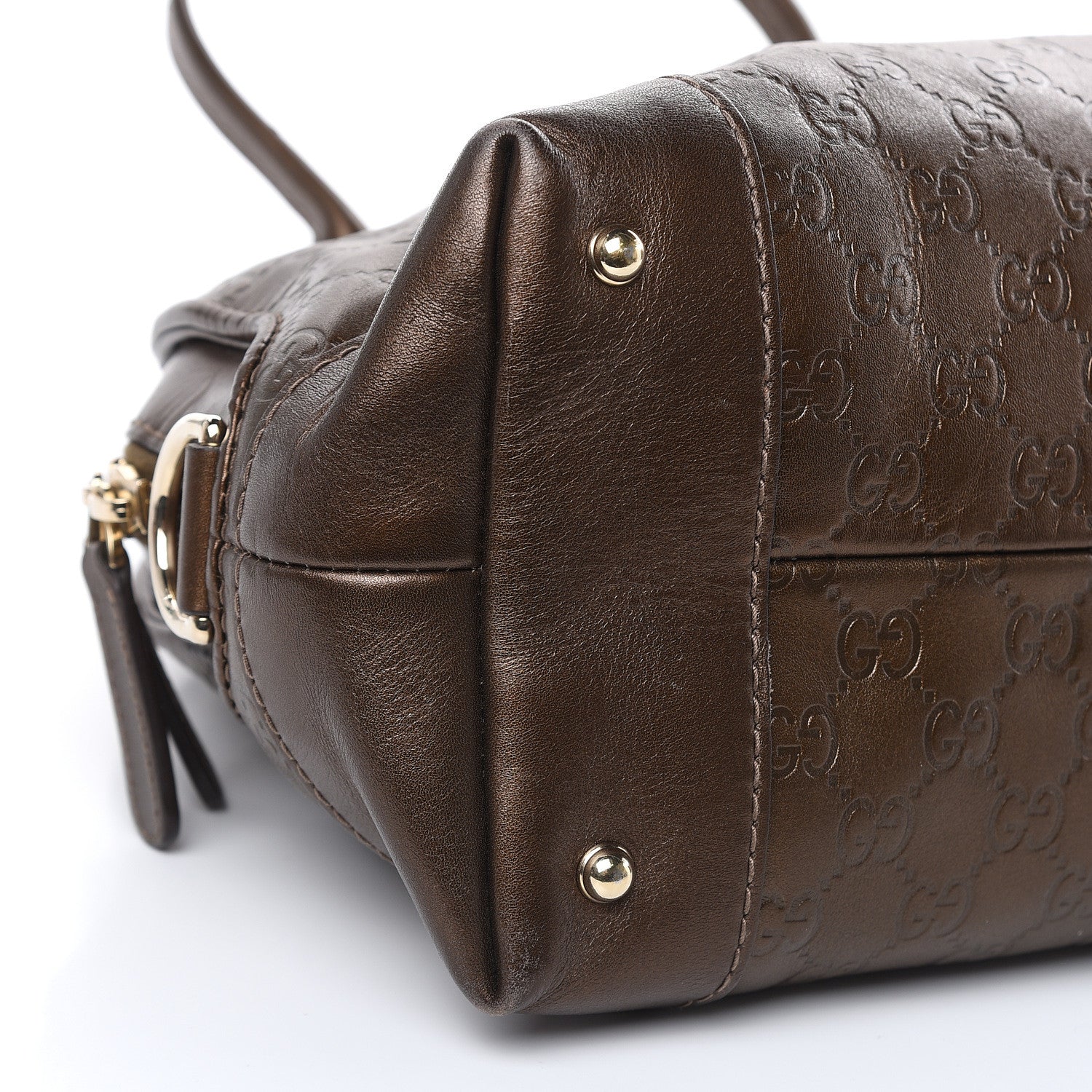 Gucci Metallic Guccissima Heart Bit Charm Dome Satchel Bronze 10 of 22