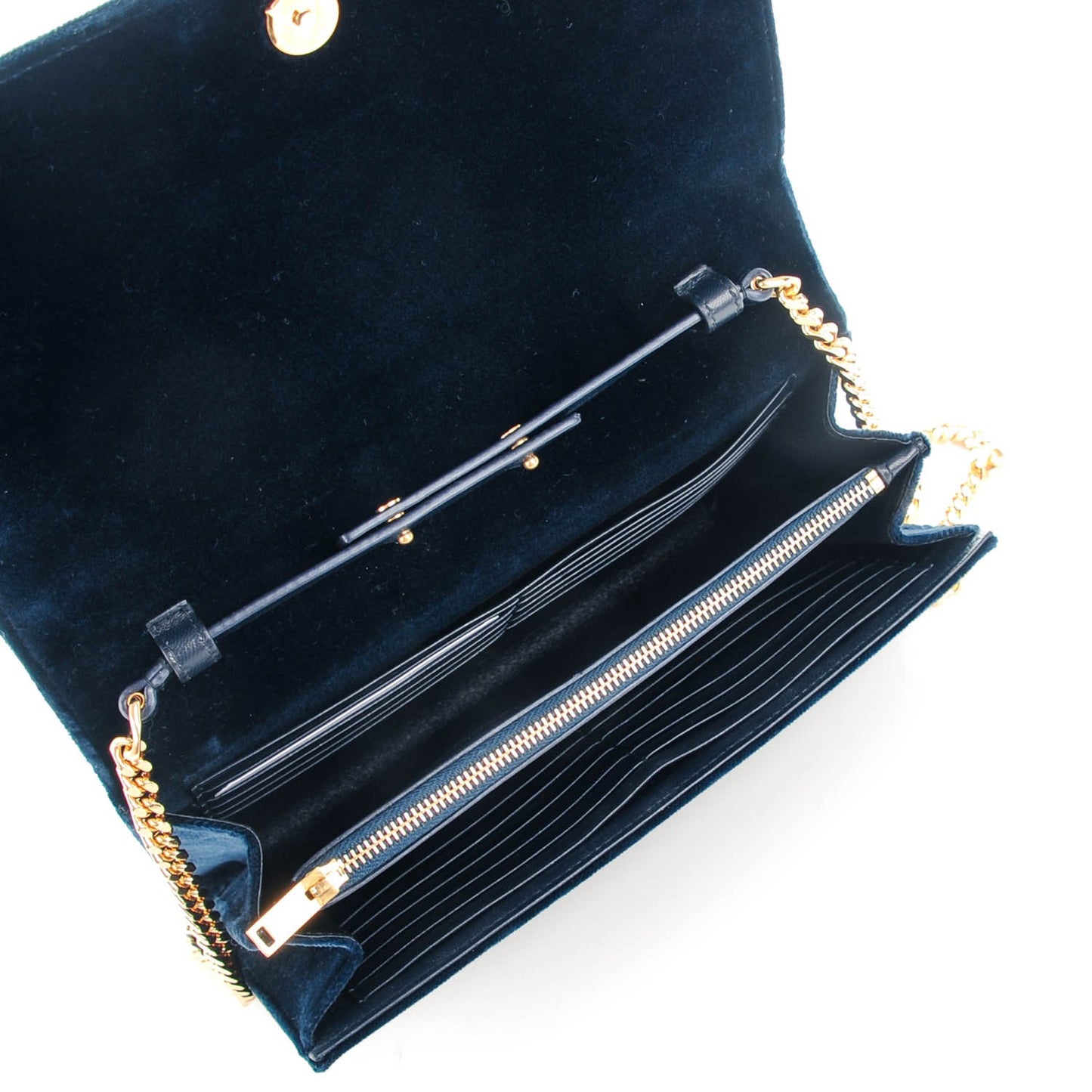 Velvet Monogram Chain Wallet Navy Blue