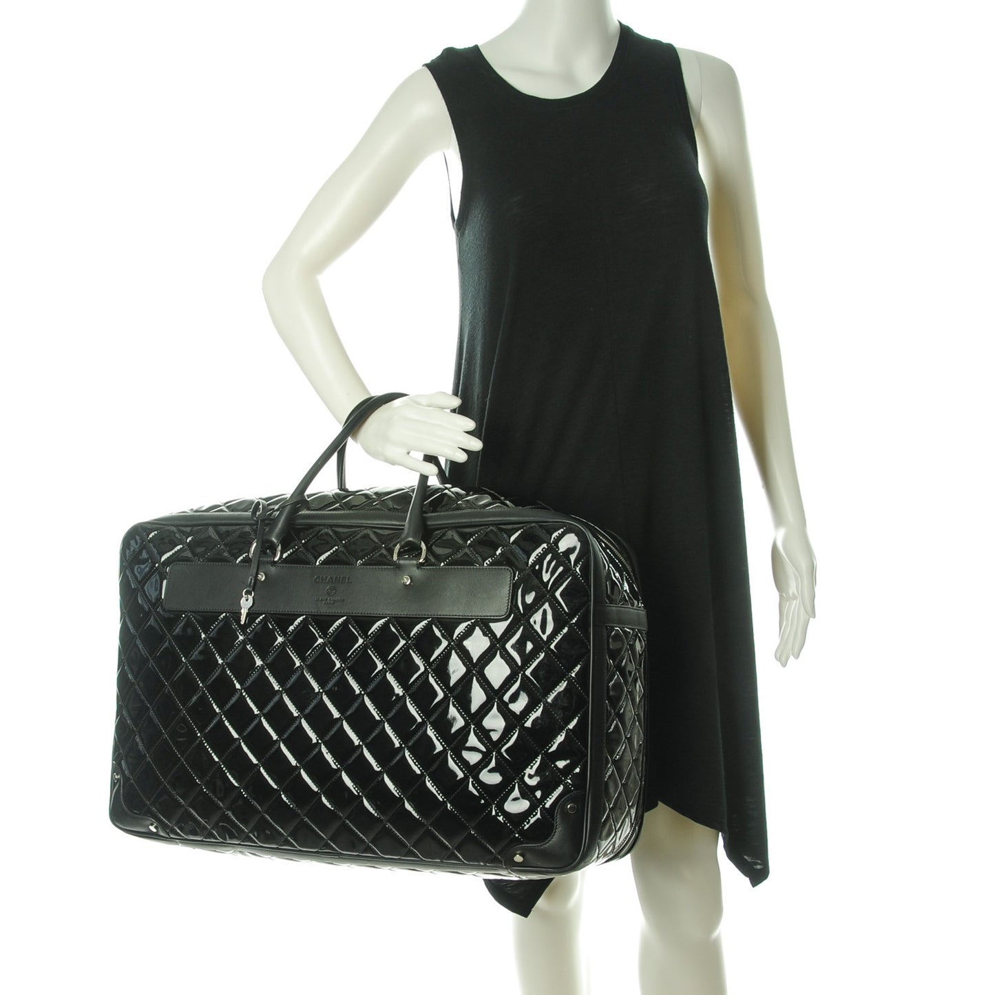 Vinyl Quilted Calfskin Large Viaggio Travel Bag Black