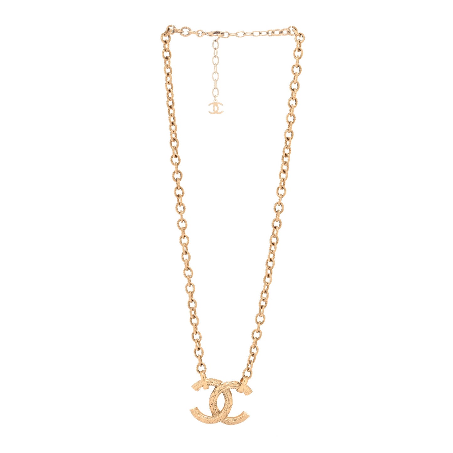 Metal Quilted CC Necklace Gold
