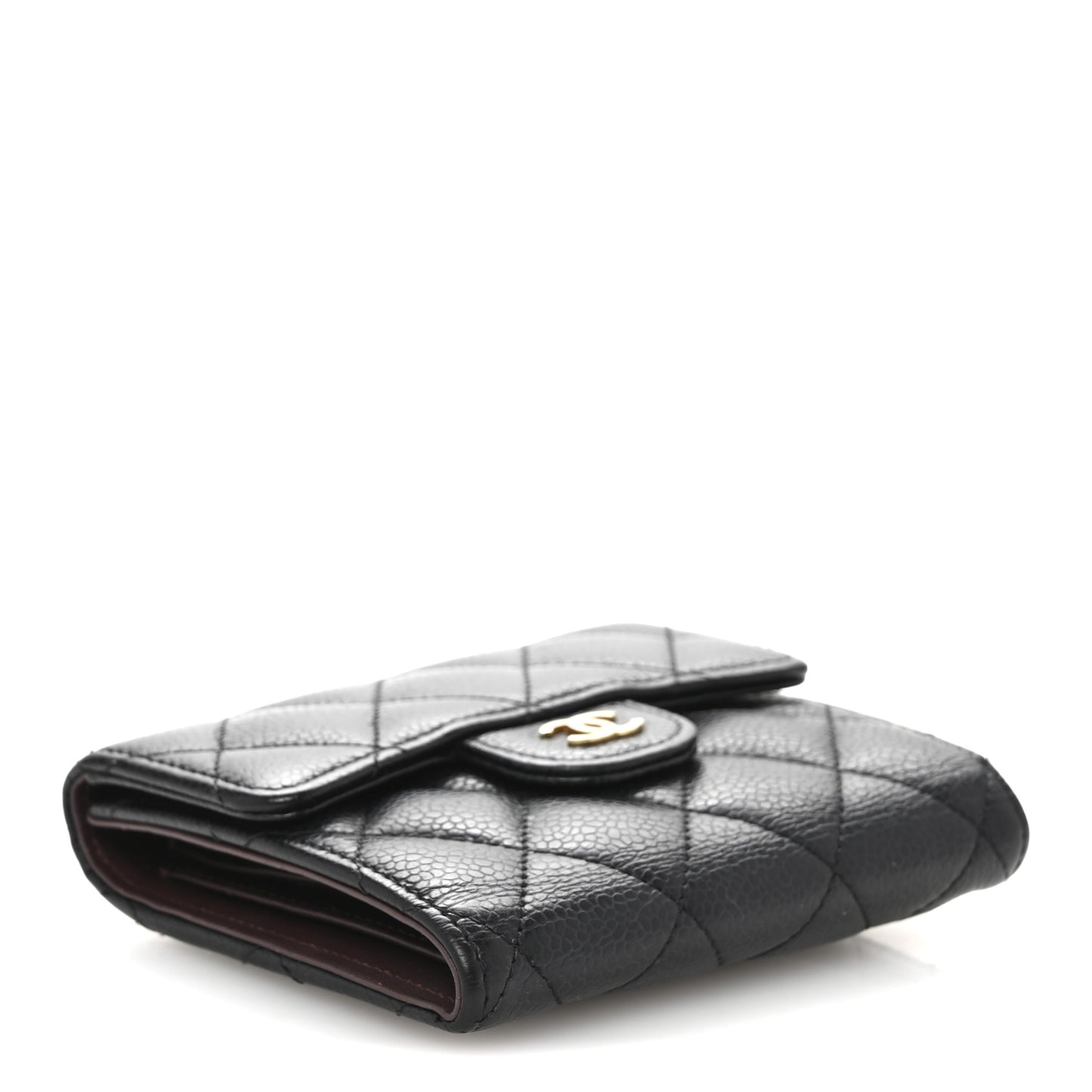 Caviar Quilted Compact Flap Wallet Black