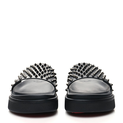 Christian Louboutin Calfskin Studded Mens Pool Fun Platform Flat Slide Sandals 45 Black 2 of 10