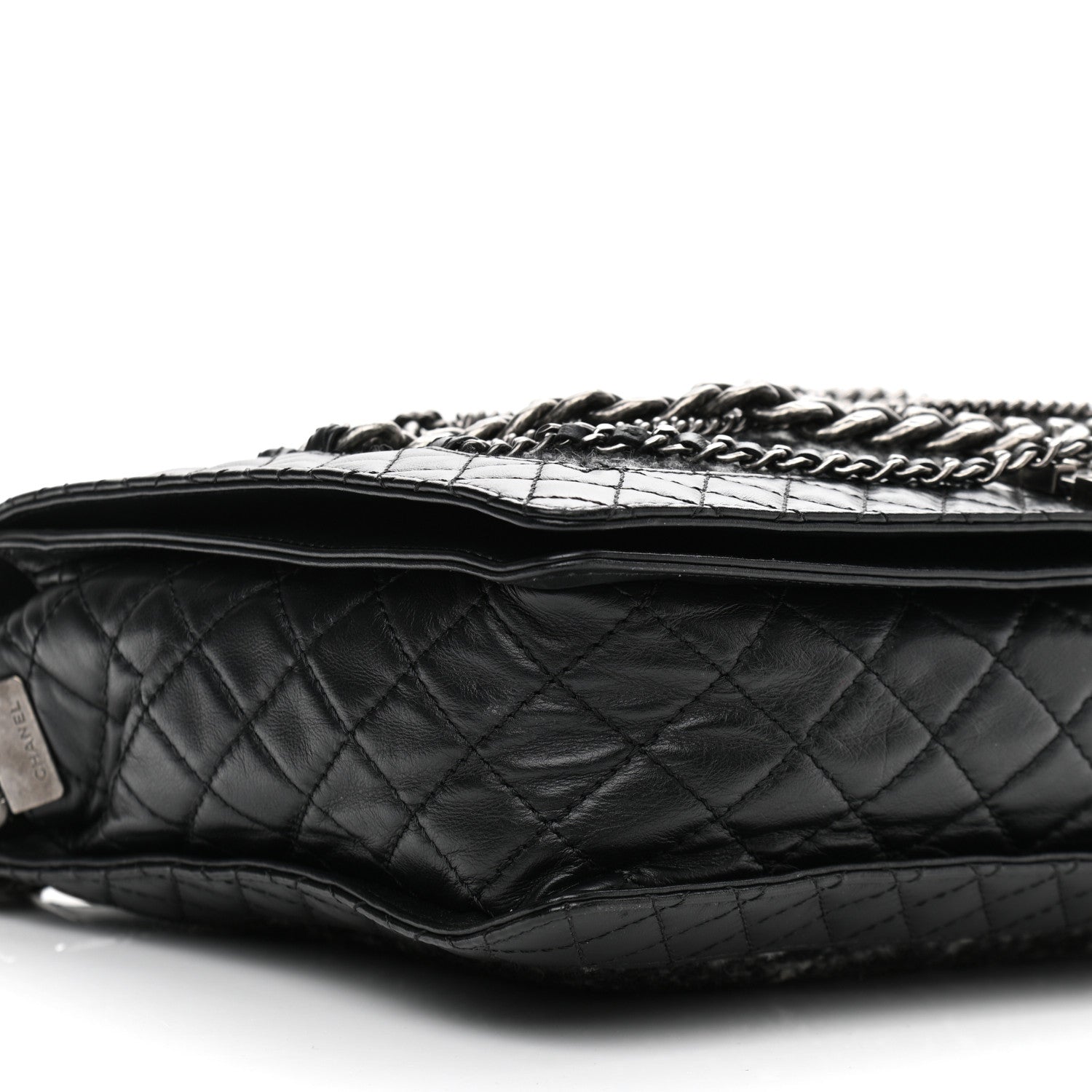 Chanel Calfskin Tweed Enchained XL Boy Flap Black 9 of 10